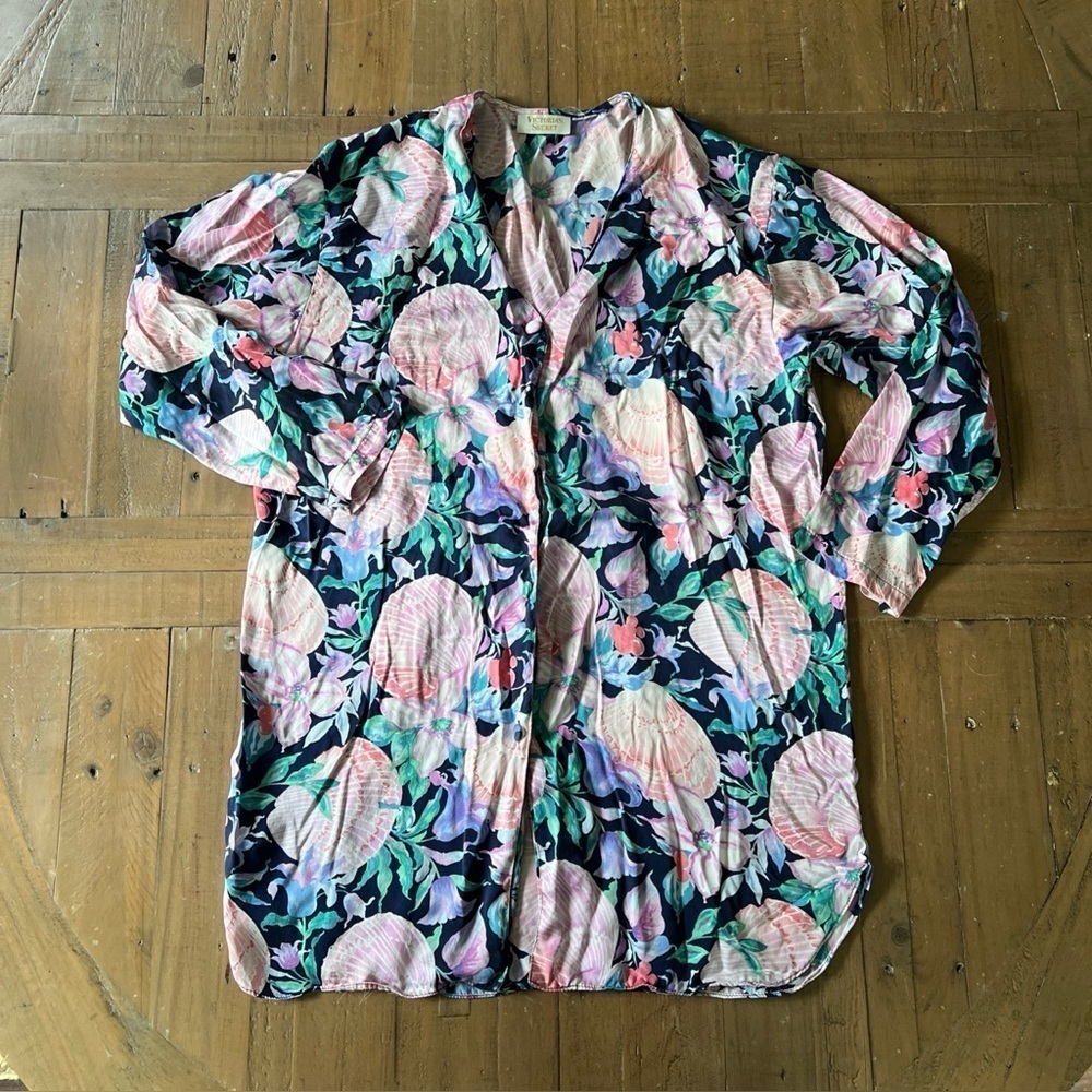 VICTORIA'S SECRET Gold Label Medium Shirt Night Gown Lingerie Floral Shell 90’s